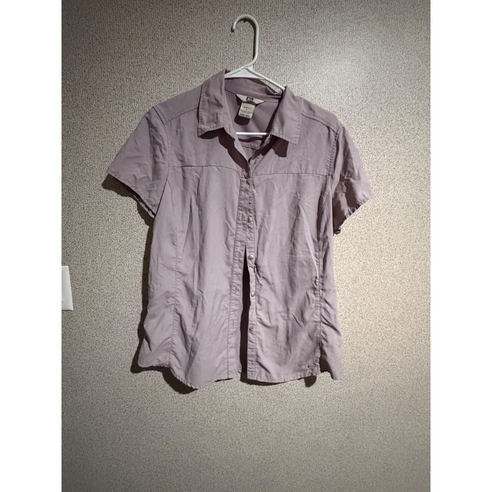 REI Sahara Womens Large Purple Tactel Nylon UPF 40+ Short Sleeve Hiking Shirt